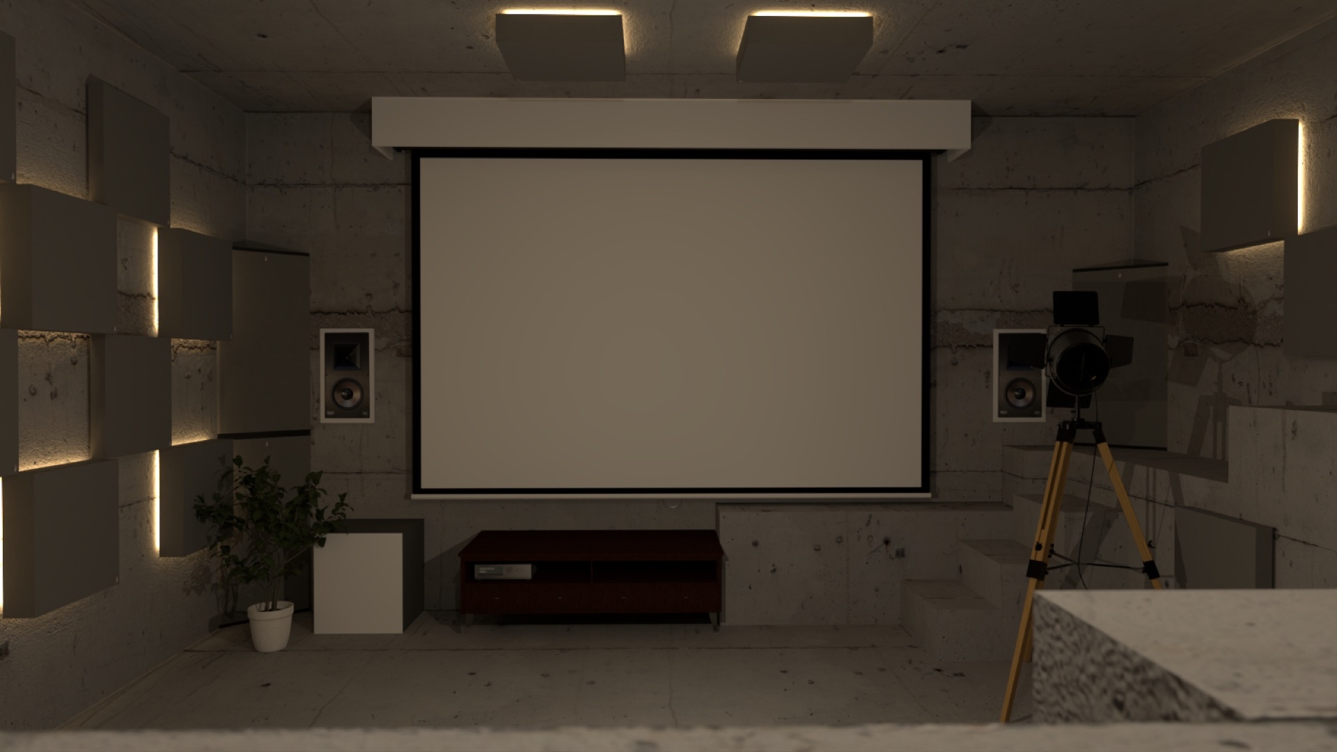 Home theater with acoustic panels, project visualization