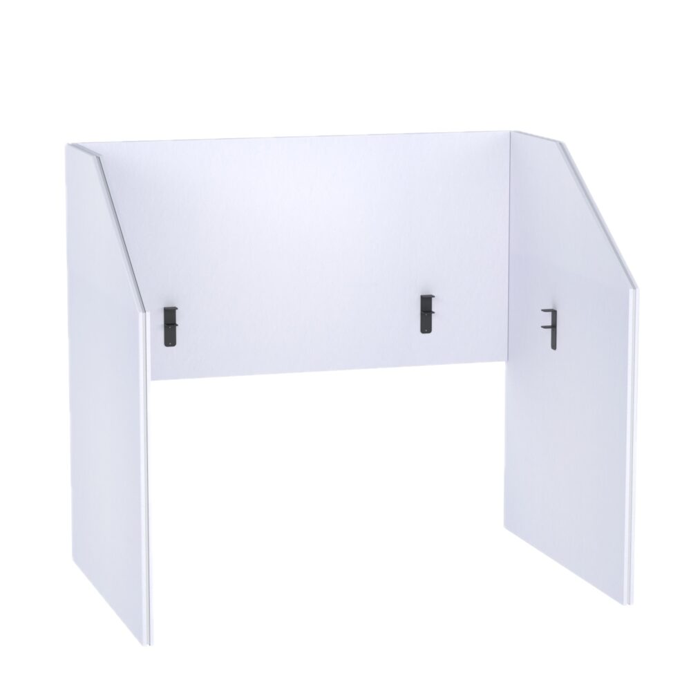 Acoustic Partition for Desk Pro.Felt DS.1 - 1. White, Dimensions of Elements: 2× 108,4×140 cm; 1× 150×80 cm. Fits a 150×75 cm desk; extends beyond the desk by 30 cm