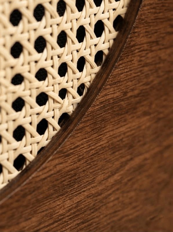 The rattan weave and the wooden frame up close