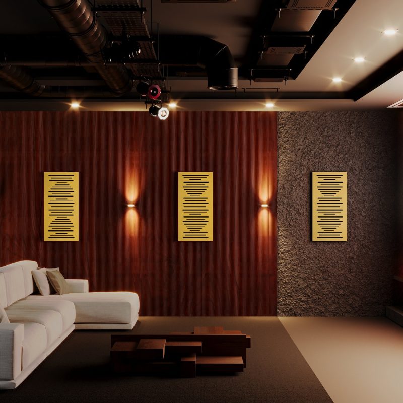 A linear panel layout in a home studio