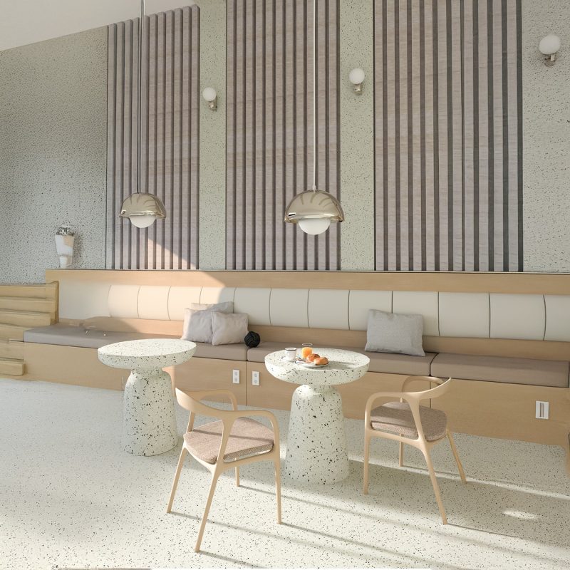 The colorful AkuWall Felt surface in an office