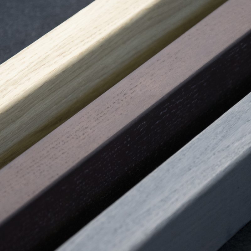 A detail of the 4 × 3 cm AkuWall slats on the felt backing