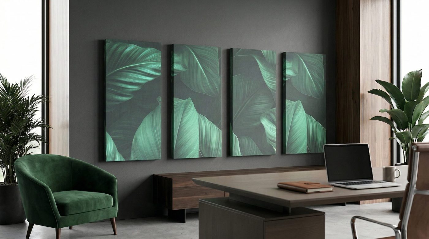 The Dark Jungle collection as a panel gallery in a study