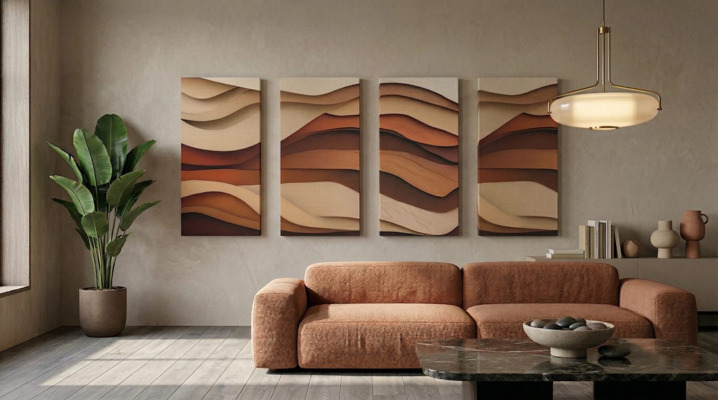 Terra Art as an accent above the sofa in a living area