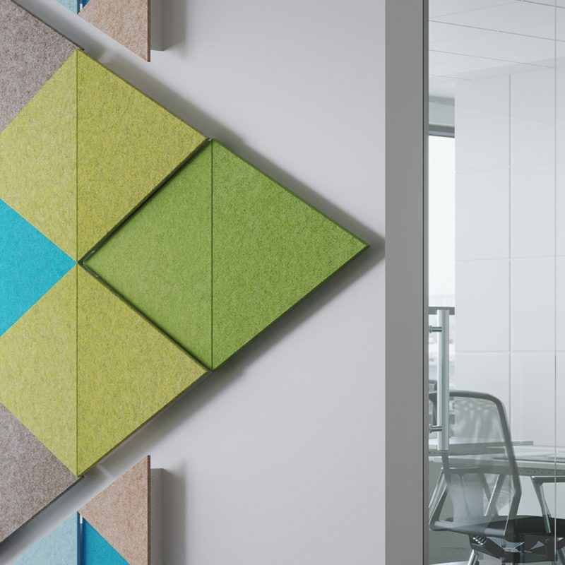 A combination of sizes and colors on a larger wall
