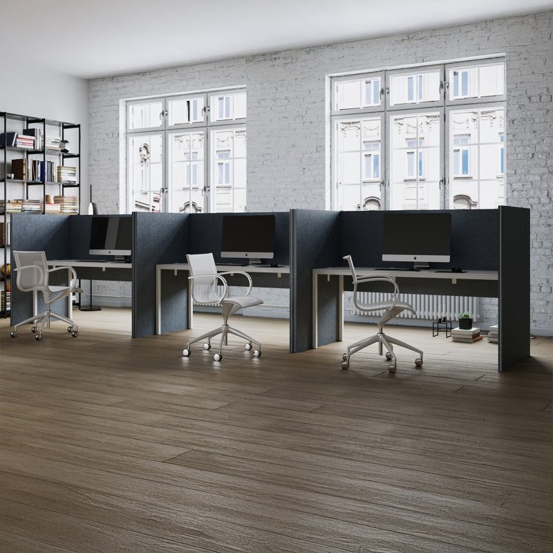 Three-panel sets in a repeatable desk layout