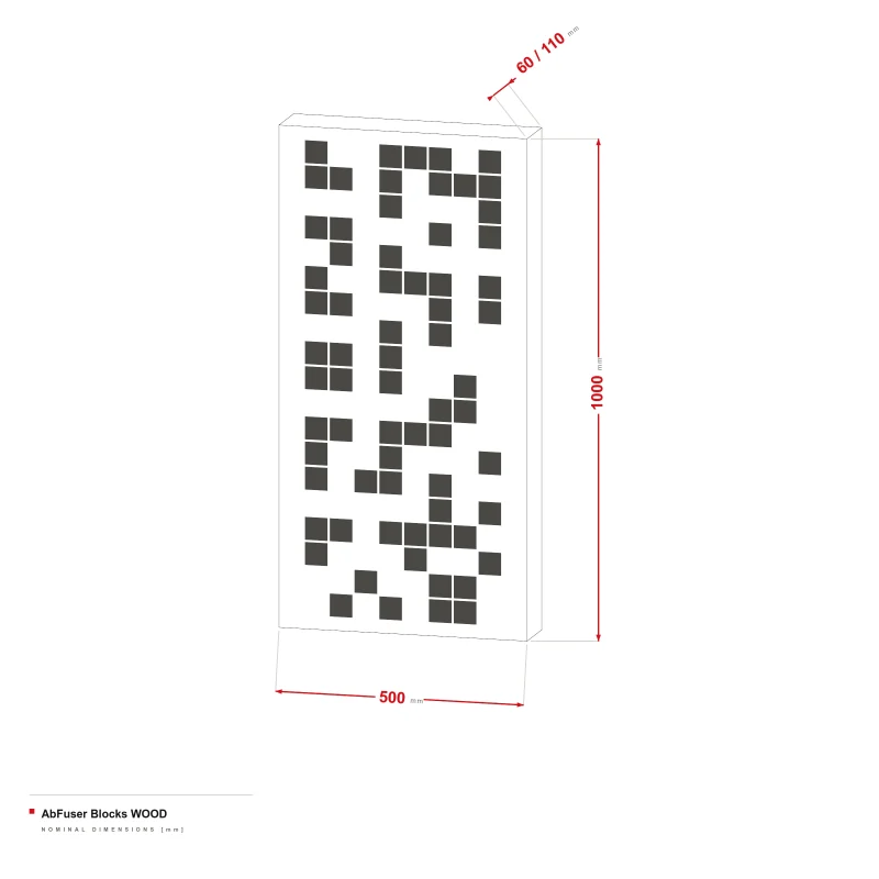 AbFuser Blocks Wood - dimensional drawing 100 × 50 cm, 6/11 cm thick