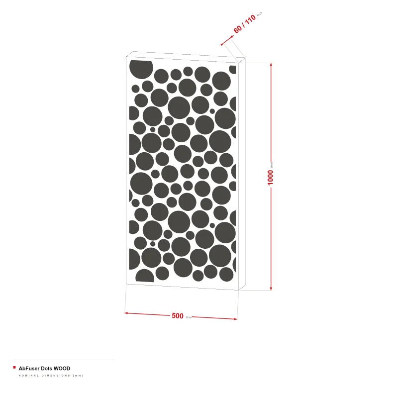 AbFuser Dots Wood - dimensional drawing 100 × 50 cm, 6/11 cm thick