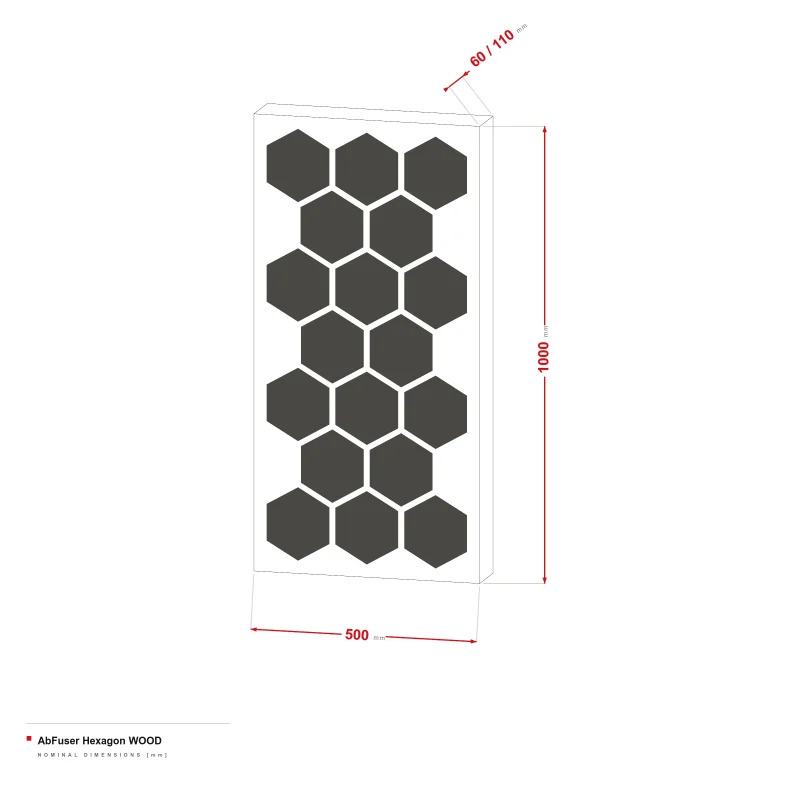 AbFuser Hexagon Wood - dimensional drawing 100 × 50 cm, 6/11 cm thick