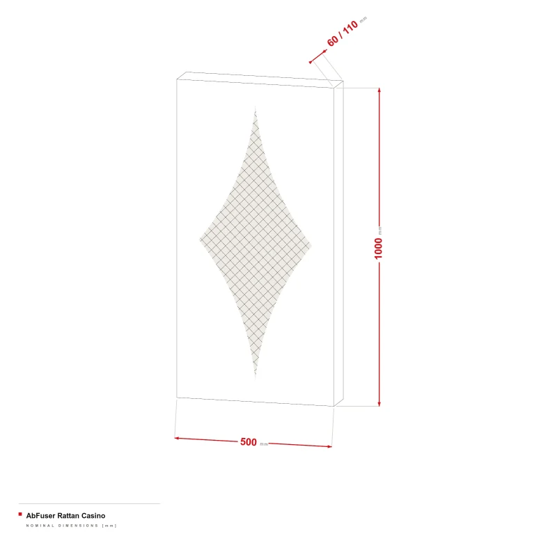 AbFuser Rattan Casino - dimensional drawing 100 × 50 cm, 6/11 cm thick