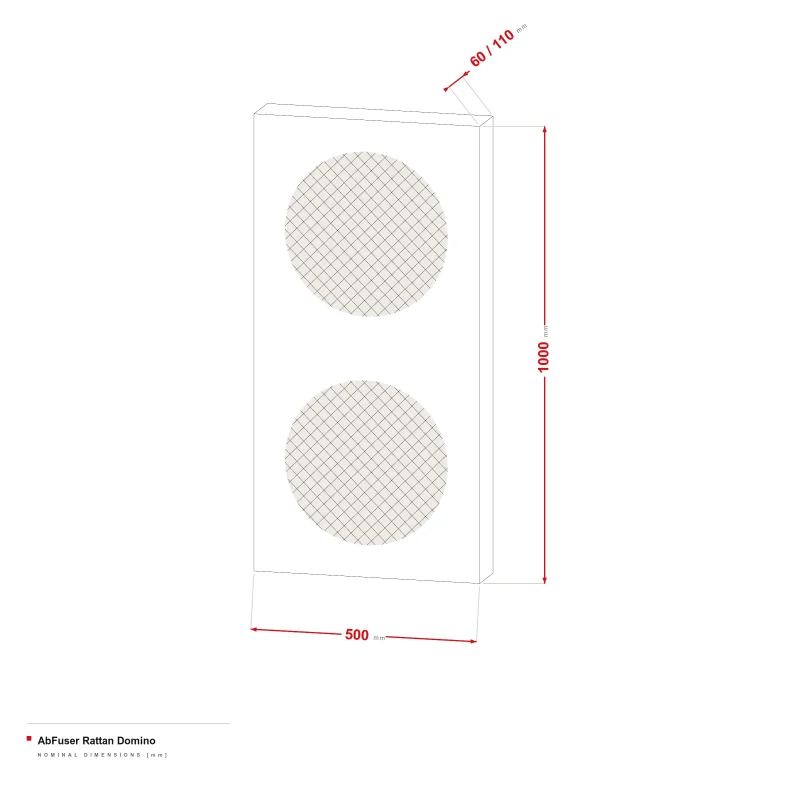 AbFuser Rattan Domino - dimensional drawing 100 × 50 cm, 6/11 cm thick
