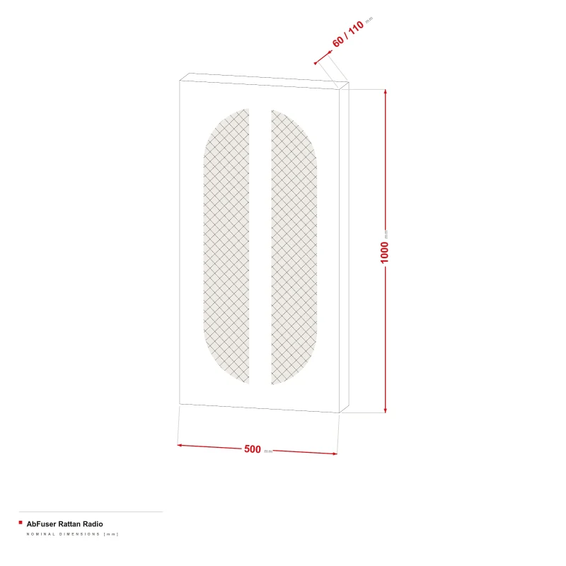 AbFuser Rattan Radio - dimensional drawing 100 × 50 cm, 6/11 cm thick