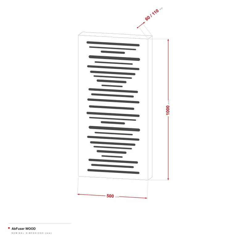 AbFuser WOOD - dimensional drawing 100 × 50 cm, 6/11 cm thick