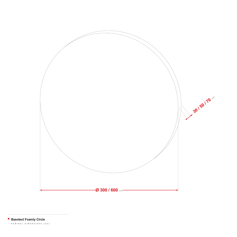 Basotect Foamly Circle - dimensional drawing Ø 300/600 mm, 30/50/70 mm thick