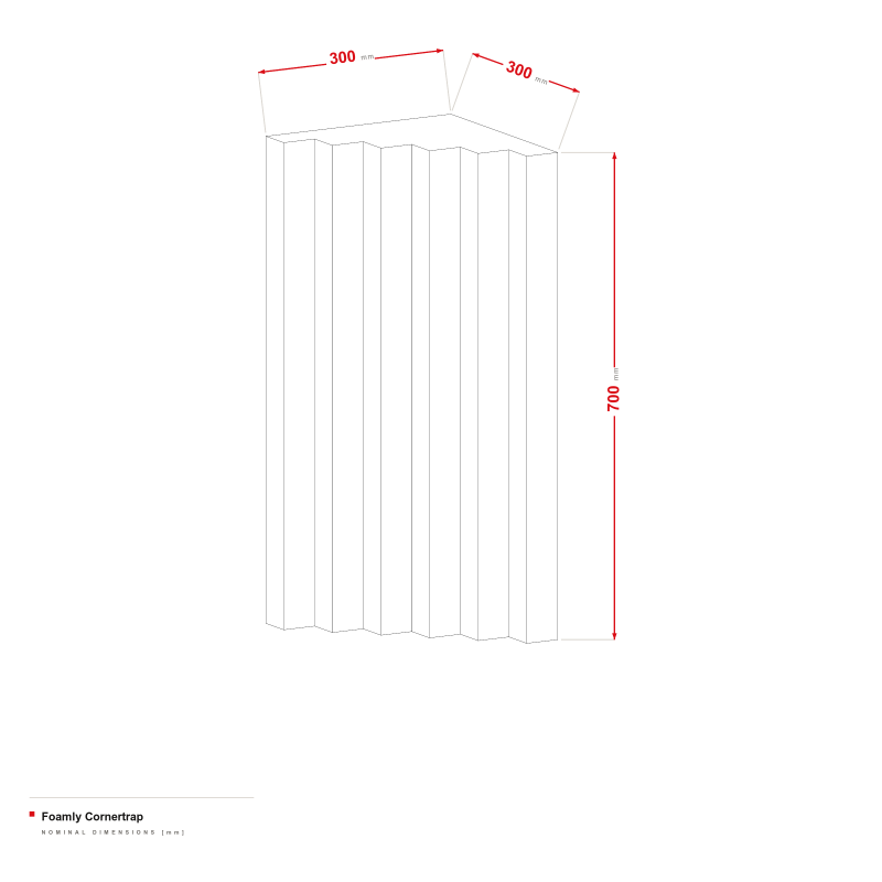 Foamly Cornertrap - dimensional drawing 300 × 300 × 700 mm