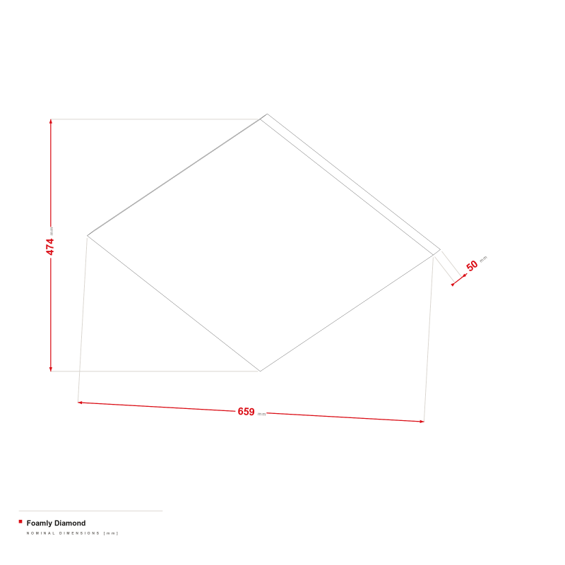 Foamly Diamond - dimensional drawing 659 × 474 mm, 50 mm thick