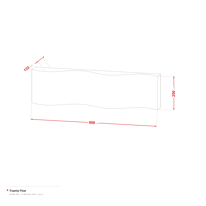 Foamly Flow - dimensional drawing 950 × 250 mm, 38-133 mm profile