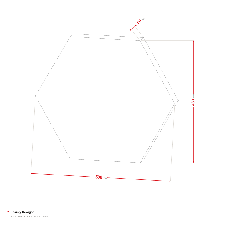 Foamly Hexagon - dimensional drawing 500 × 433 mm, 50 mm thick