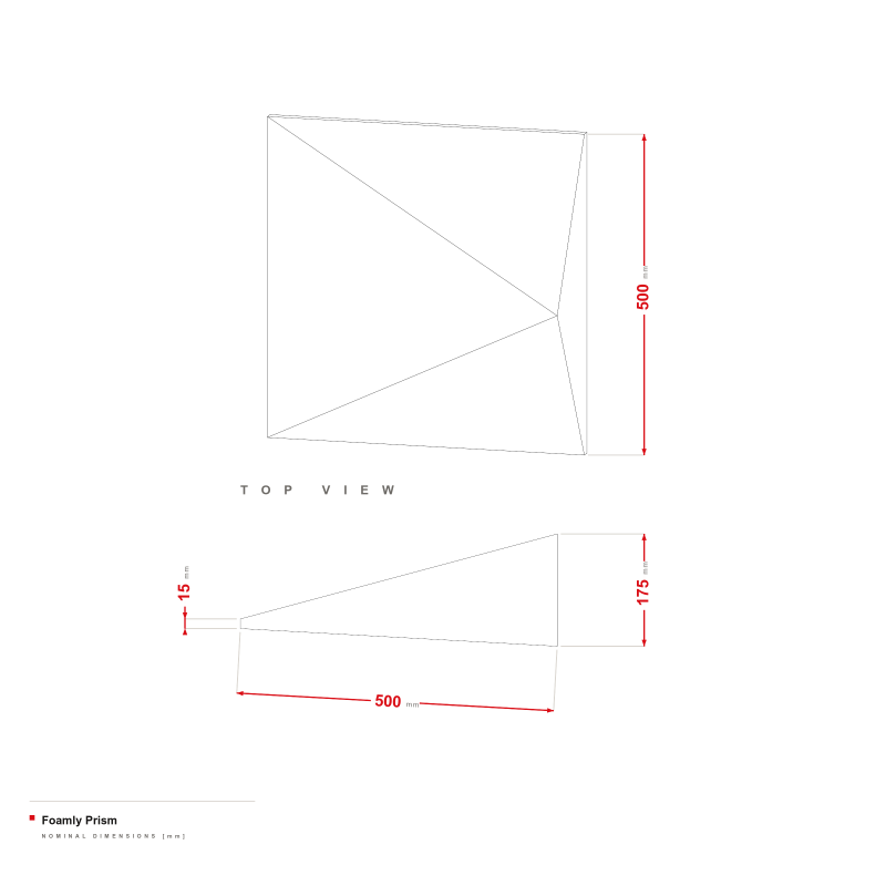 Foamly Prism - dimensional drawing 500 × 500 mm, 175 mm high
