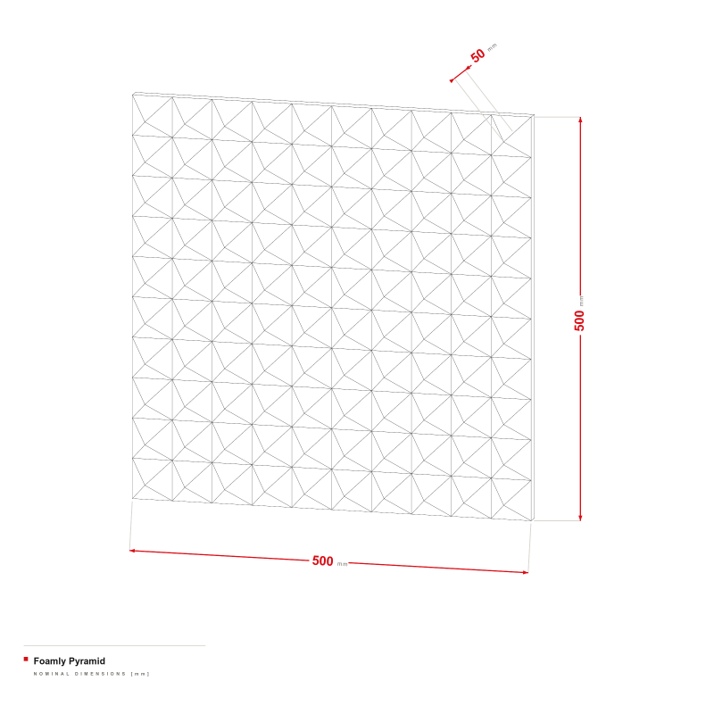 Foamly Pyramid - dimensional drawing 500 × 500 × 50 mm