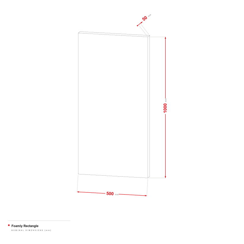 Foamly Rectangle - dimensional drawing 500 × 1000 mm, 50 mm thick
