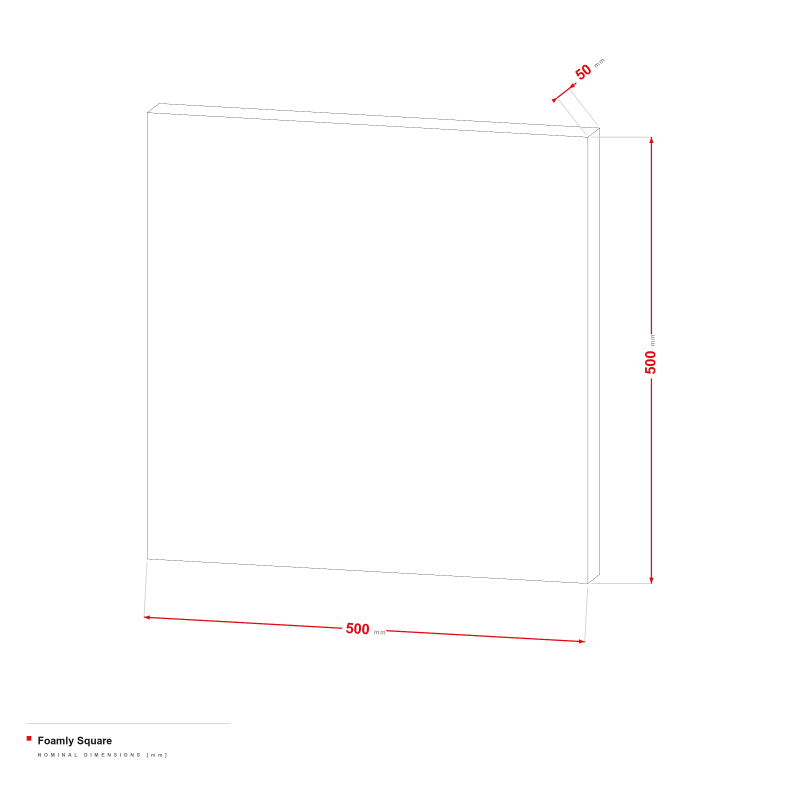 Foamly Square - dimensional drawing 500 × 500 mm, 50 mm thick