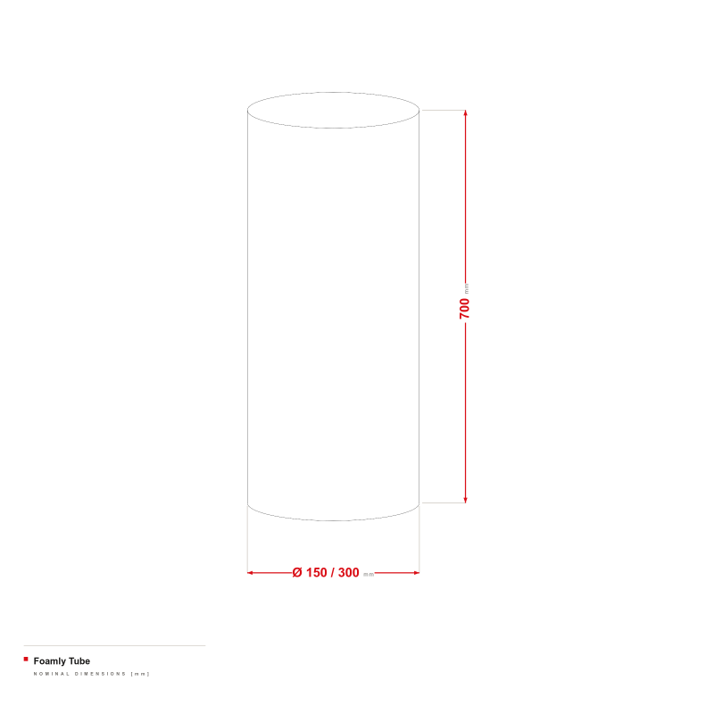 Foamly Tube - dimensional drawing Ø 150/300 mm, 700 mm long