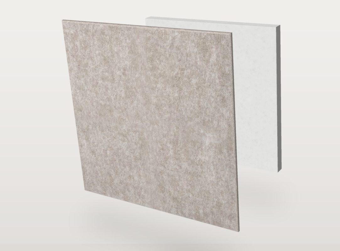 The Pro.Felt E.4 Square acoustic panel in a square shape, split into two layers: Pro.Felt acoustic felt at the front and Basotect foam at the back