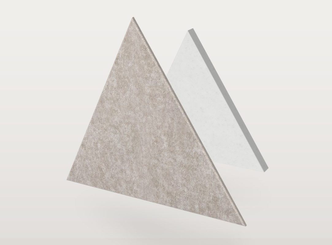 The Pro.Felt E.3 Triangle acoustic panel in a triangle shape, split into two layers: Pro.Felt acoustic felt at the front and Basotect foam at the back